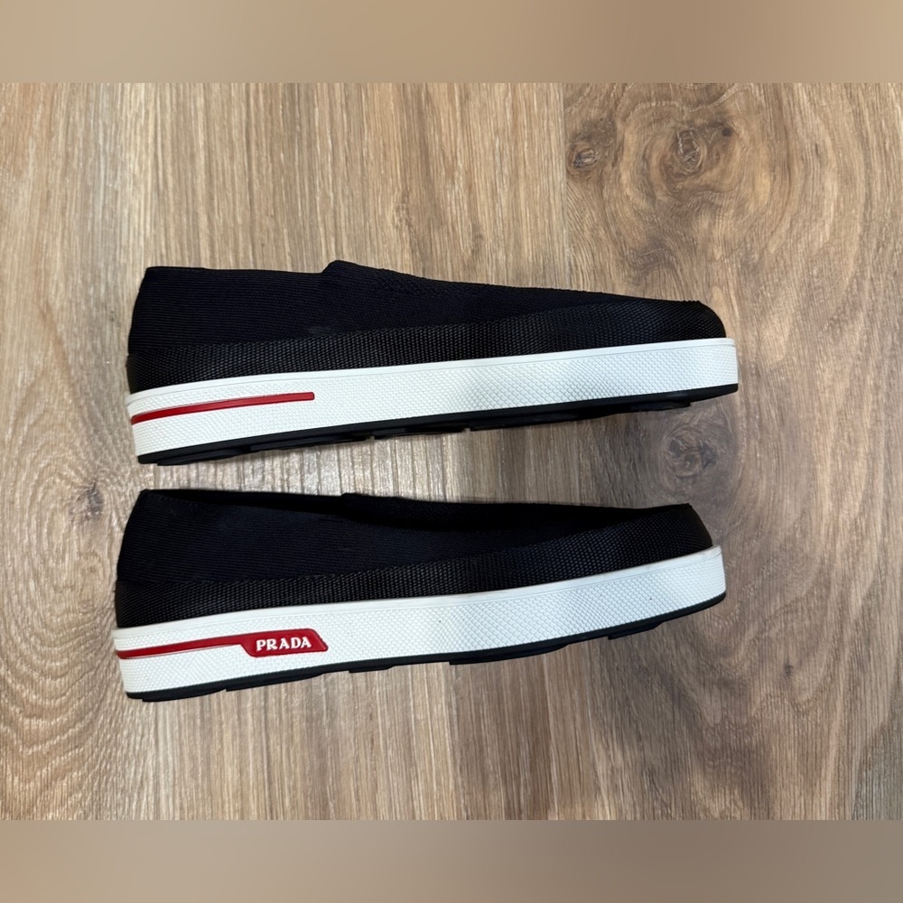Prada Black Knit Stretch Slip-On Sneakers EU 37.5 / US 7.5 - Picture 7 of 10
